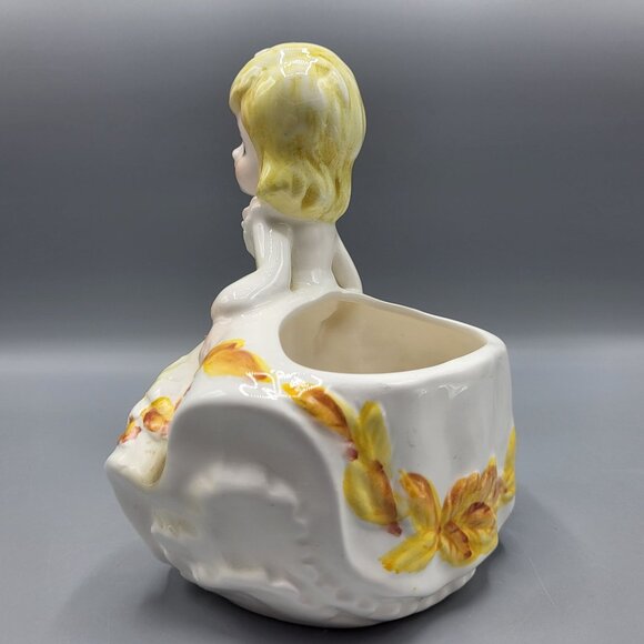 Vintage Relpo 6081 Girl Head Vase Planter Yellow Daisy Flowers Made In Japan - Picture 9 of 16